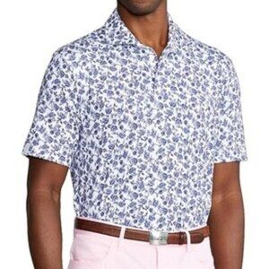 RLX Ralph Lauren Floral Man Jersey Polo Shirt Size L White Blue Classic Fit S/S